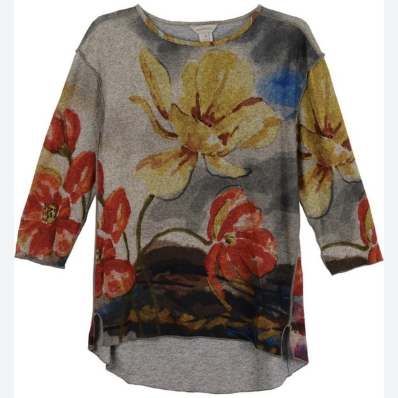 Multiples Floral Print Long Sleeve Top, 3/4 Sleeve, Petite Large - Picture 3 of 11
